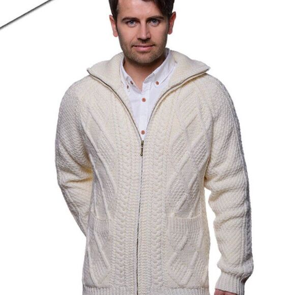 NWT Aran Island  Handknit  Cardigan SIze Mens S 100% Merino Wool Made in Ireland - Picture 3 of 11